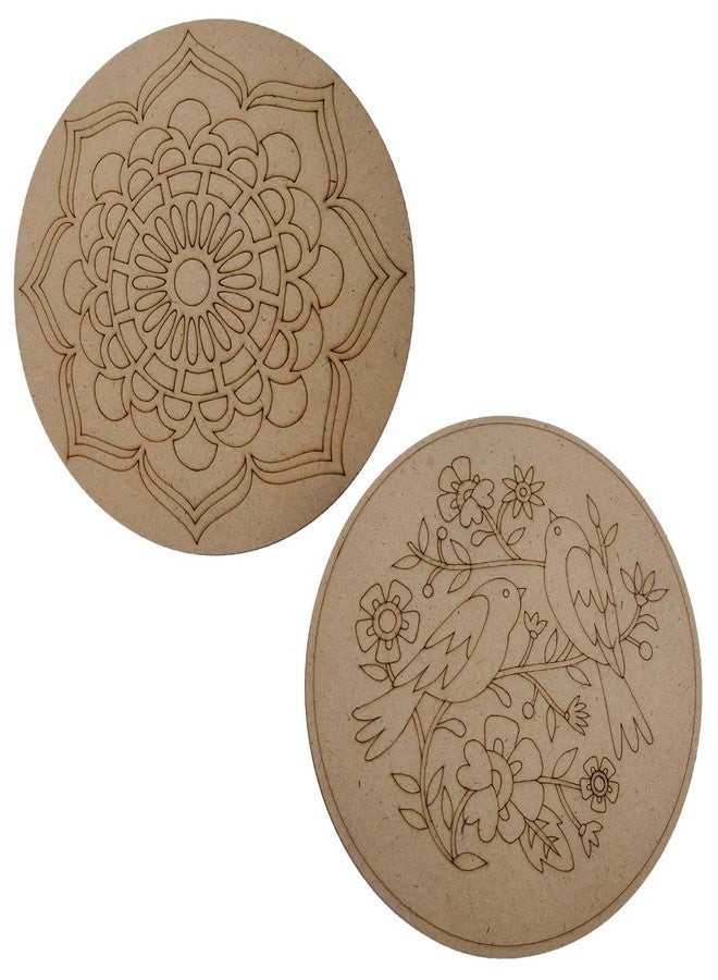 Just Flowers Set of 2 Pre Marked Round MDF Cutouts for Mandala Art, Lippan Art, Madhubani Art, and Painting Art and Craft Projects (MDF, Craft Board 20CM x 3MM)